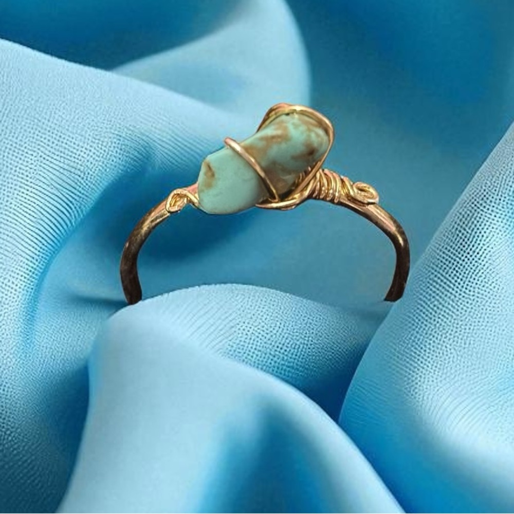 Fine Gold Dipped Handcut Natural Turquoise Ring - image 1